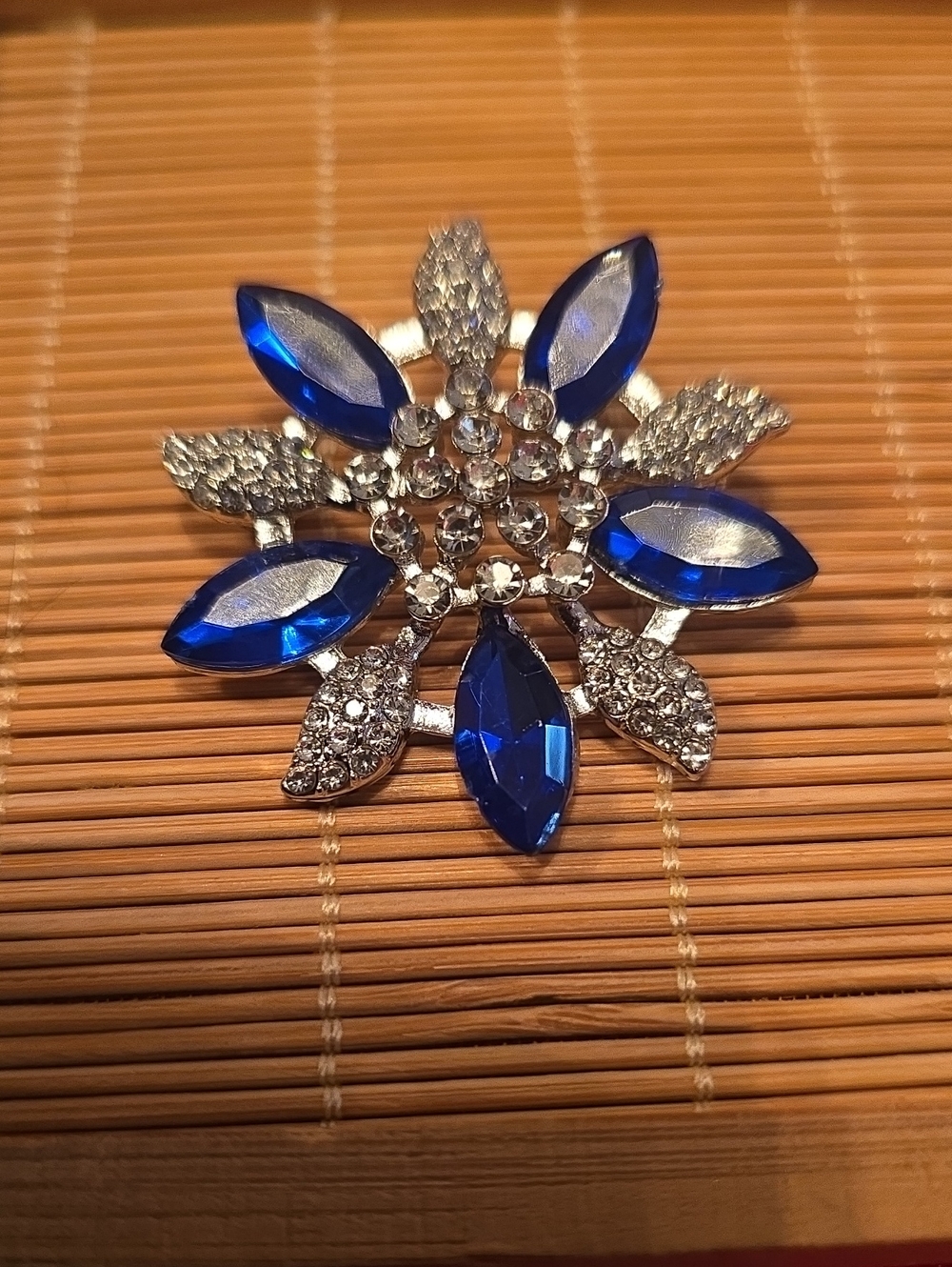 Blue Crystal Floral Brooch - Elegant Statement Pin
